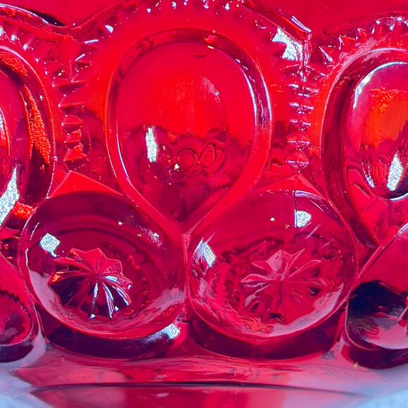 L E Smith Vintage Victorian Amberina Carnival Glass Compote Bowl Amber Red Fruit - Picture 9 of 16